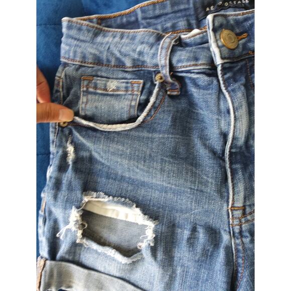 $Aeropostale hi rise midi distressed denim shorts dk country chic western Sz 4 W - Picture 3 of 6